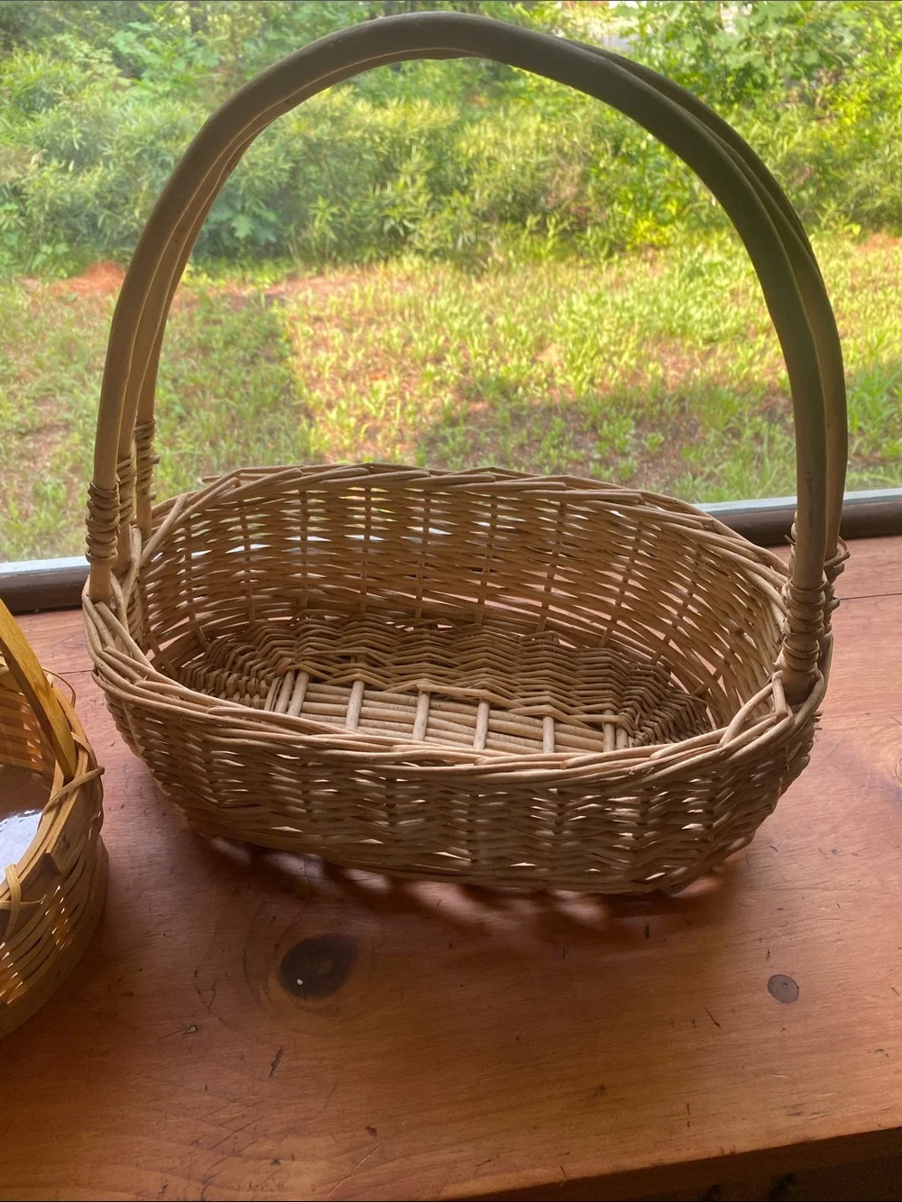 Woven Natural Rattan Basket with Handle - Natural Color